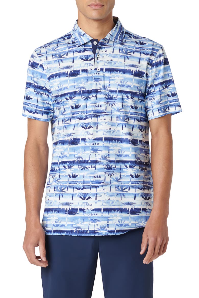 Hendrix Digital Palm Tree Print Pima Cotton Polo, Main, color, CLASSIC BLUE