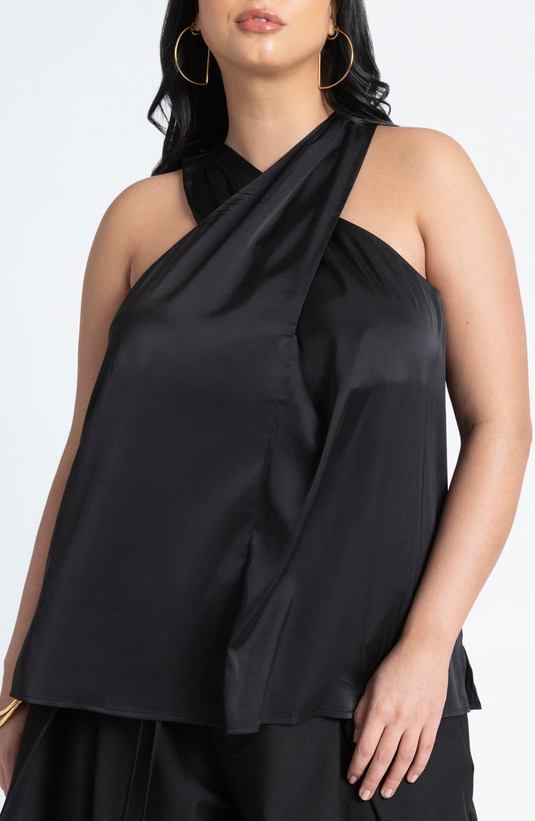 ELOQUII Twist Neck Satin Top, Alternate, color, 