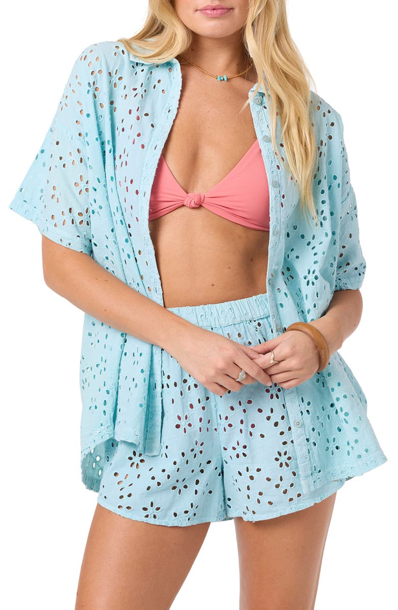 O'Neill Jenna Cotton Eyelet Cover-Up Shirt, Main, color, Stratosphere