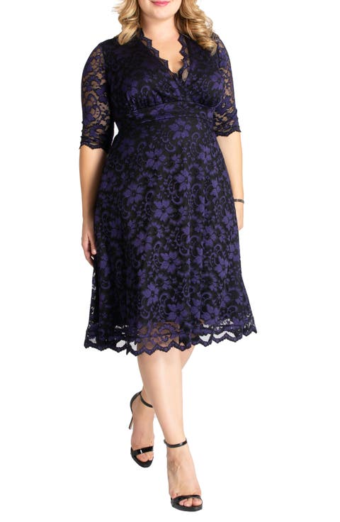 Mon Cheri Lace Cocktail Dress (Plus Size)