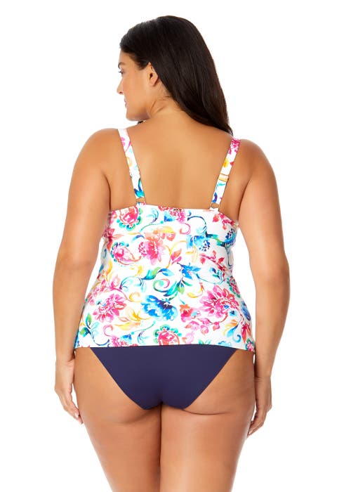 Shop Anne Cole Plus Plus Gradient Floral Twist Front Underwire Tankini Swim Top In Watercolor Paisley