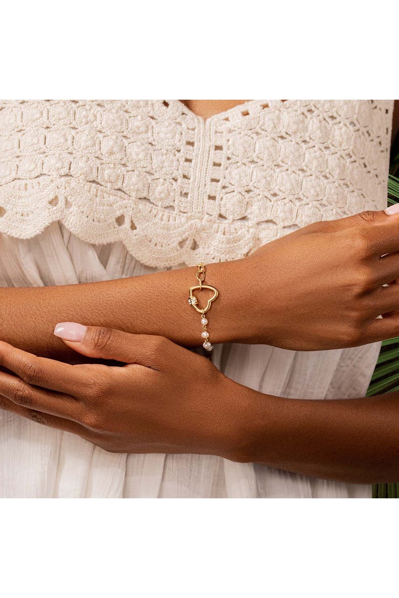 Iridescent Grace - Pearl Diamond Heart Charm Bracelet, Alternate, color, Gold/White
