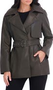 Kenneth Cole Faux Leather Belted Trench Coat