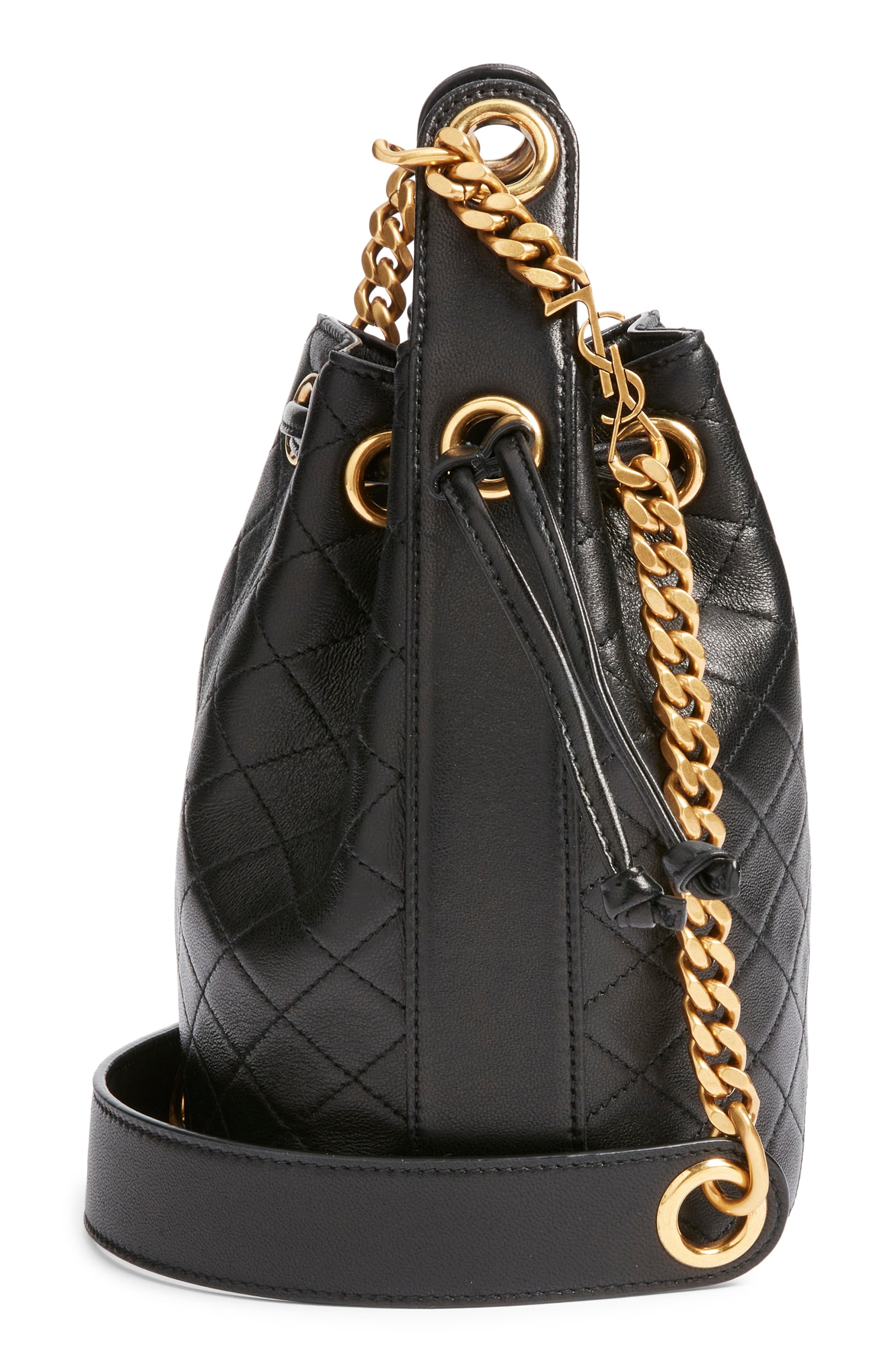 Saint Laurent Cassandre Quilted Leather Bucket Bag, Alternate, color, Noir