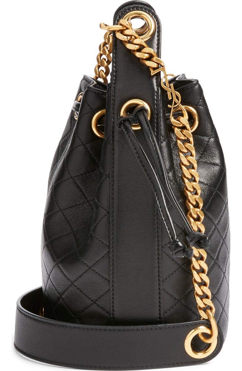 Saint Laurent Cassandre Quilted Leather Bucket Bag, Alternate, color, Noir