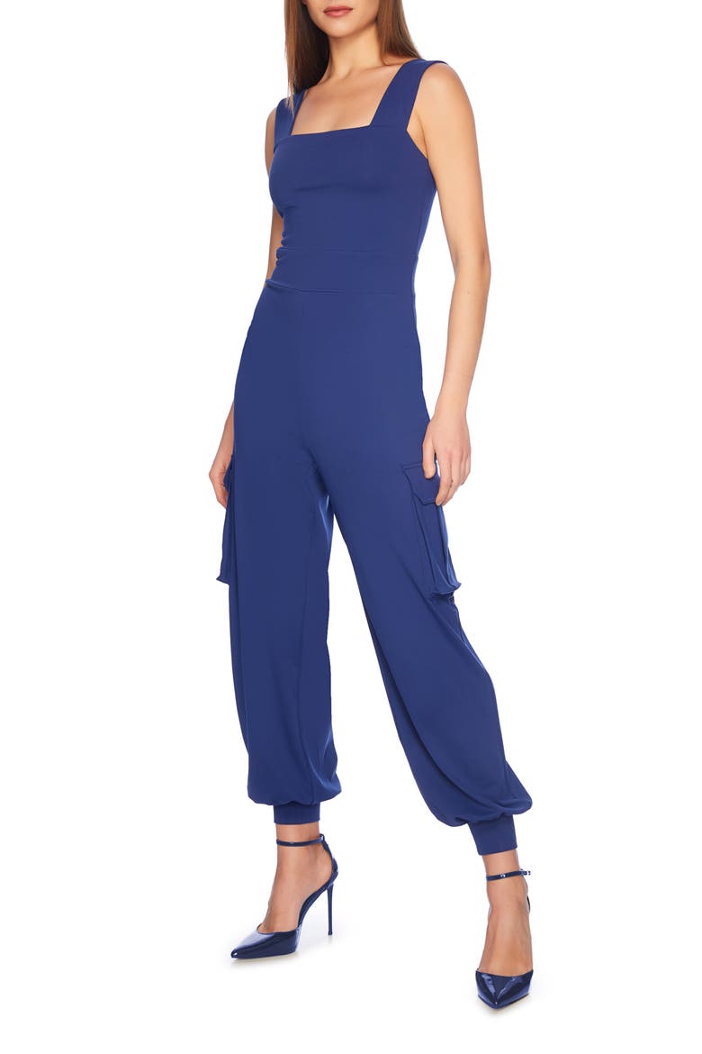 Square Neck Cargo Jumpsuit, Main, color, LAKE