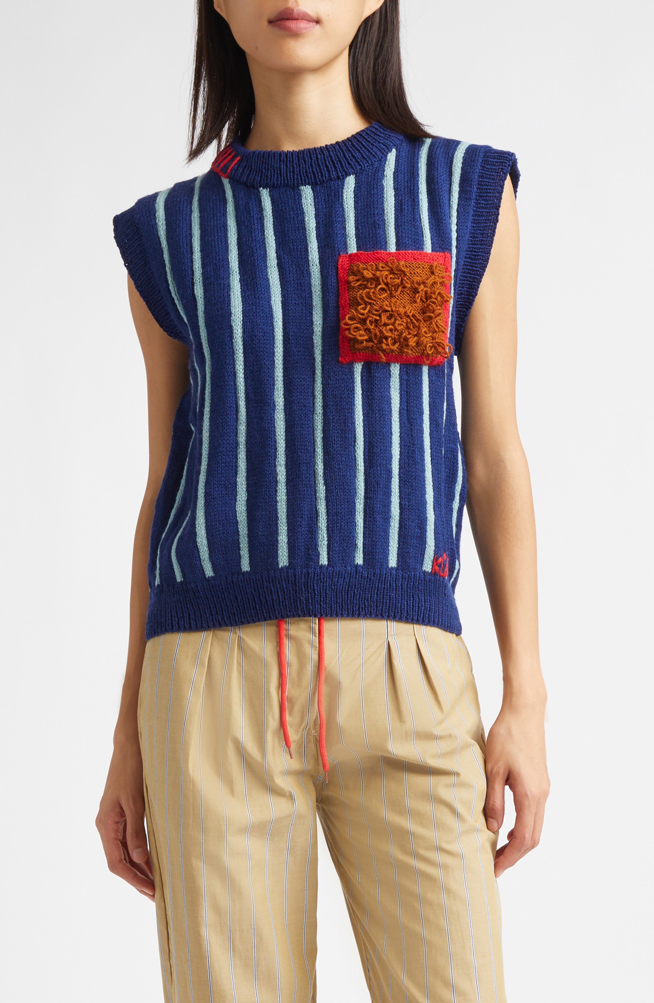 Stripe Wool Blend Sweater Vest