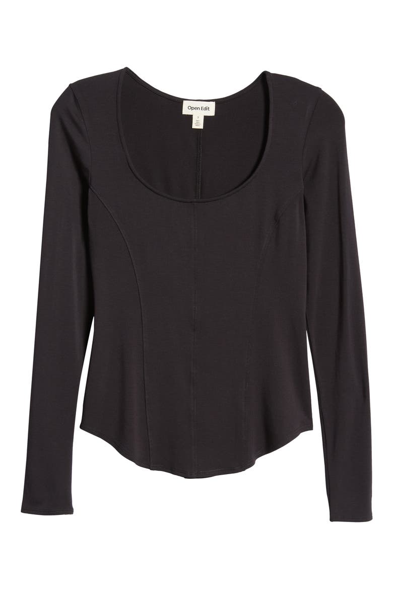 Corset Knit Top, Alternate, color, BLACK