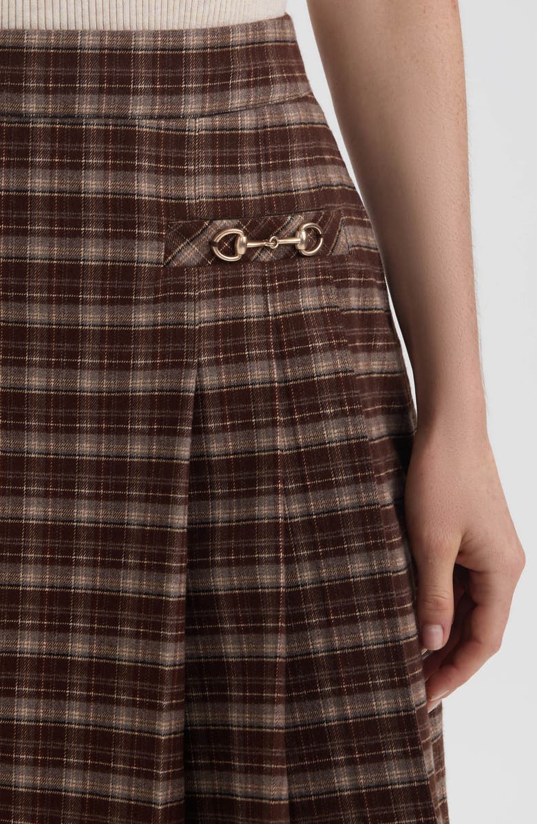 Hunter Plaid Pleated Horsebit Miniskirt, Alternate, color, Brown