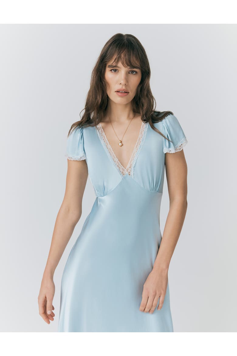 Lillie Lace Trim Satin Dress, Alternate, color, Light Blue