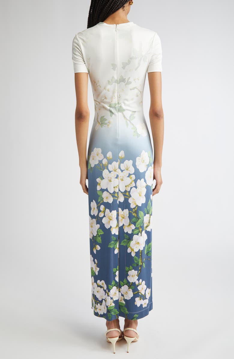 Oscar de la Renta Cherry Blossom Ombré Maxi Dress, Alternate, color, White Navy Ombre