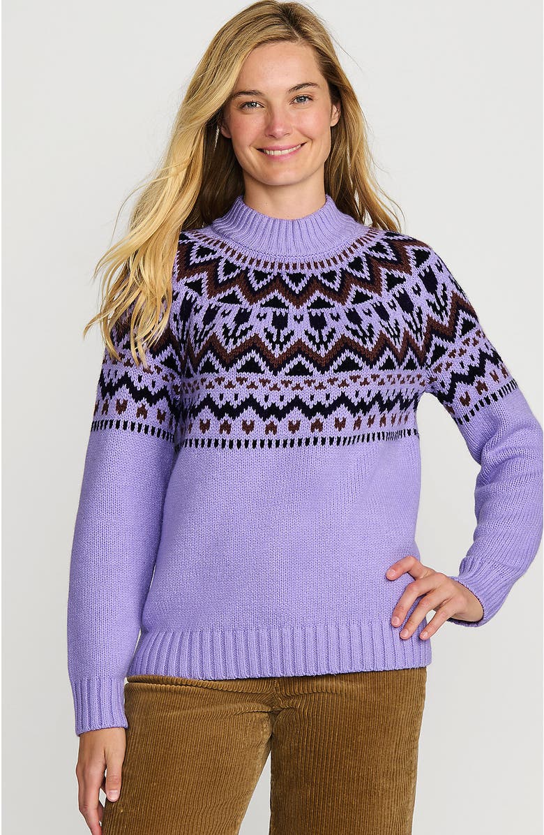 Lands' End Cozy Lofty Fair Isle Yoke Mock Neck Sweater, Main, color, 