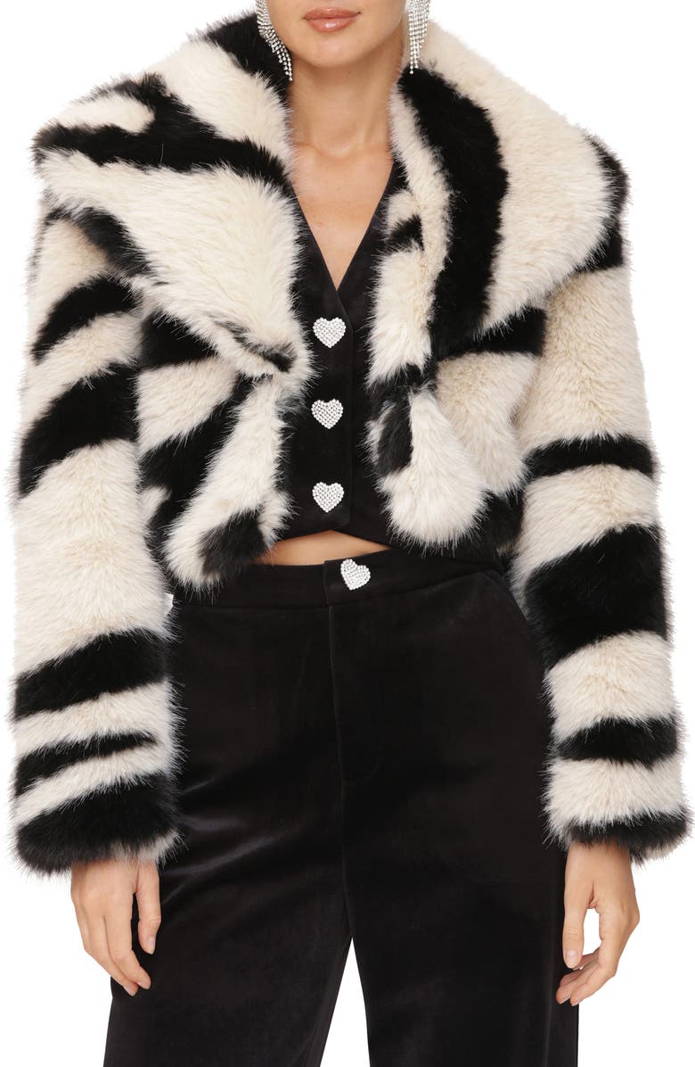 Avec Les Filles Stripe Faux Fur Crop Coat, Alternate, color, 