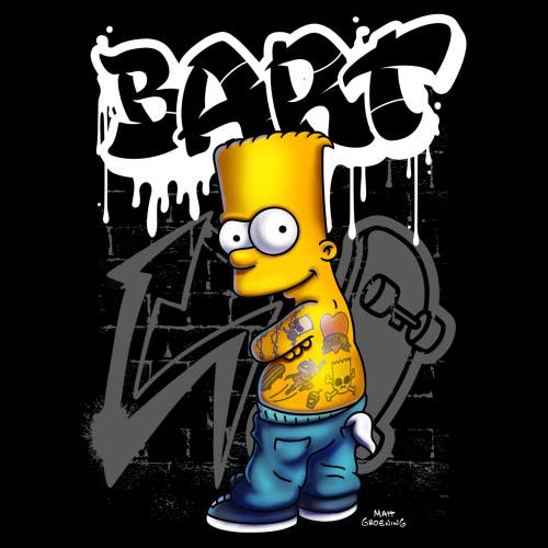 The Simpsons Bart Tattoo Brick Paint Graphic T-shirt In Black