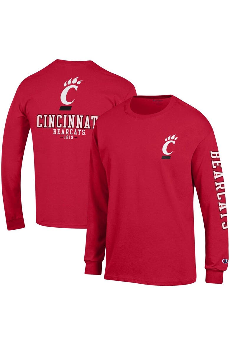 Men's Champion Red Cincinnati Bearcats Team Stack Long Sleeve T-Shirt, Main, color, Red