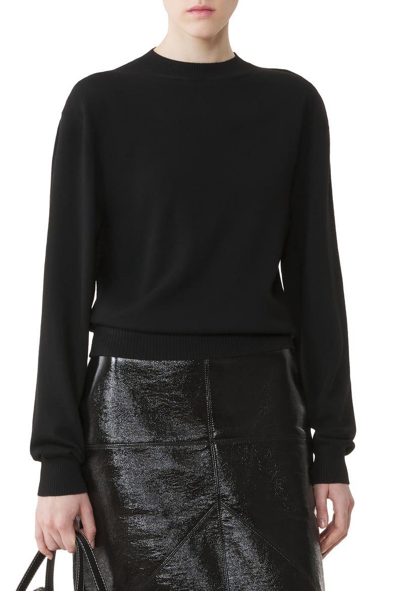 Merino Sweater With Grosgrain Detail, Alternate, color, Black