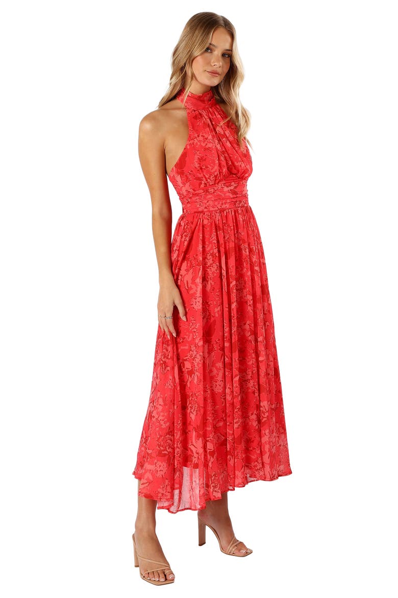 Primrose Floral Chiffon Halter Maxi Dress, Alternate, color, RED FLORAL