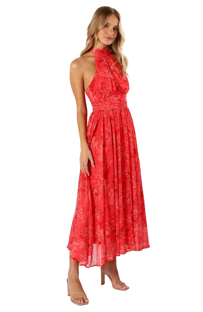 Petal & Pup Primrose Floral Chiffon Halter Maxi Dress, Alternate, color, Red Floral