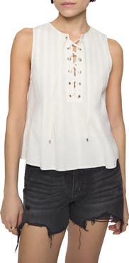 Rebecca Minkoff Pleated Sleeveless Linen & Cotton Lace-Up Top