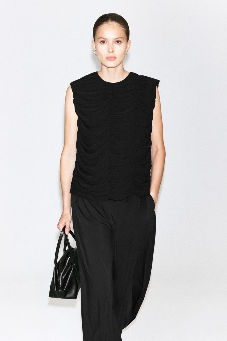 Gathered Paneled Top, Main, color, BLACK
