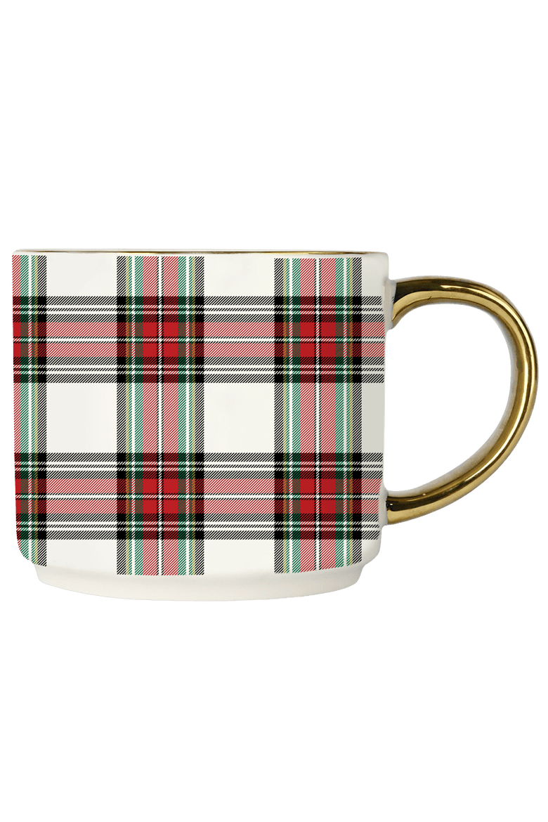 Gold Handle Holiday Coffee Mug, Main, color, White Plaid