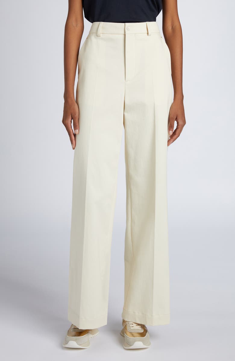 Moncler Cotton Stretch Twill Straight Leg Pants, Main, color, Ivory