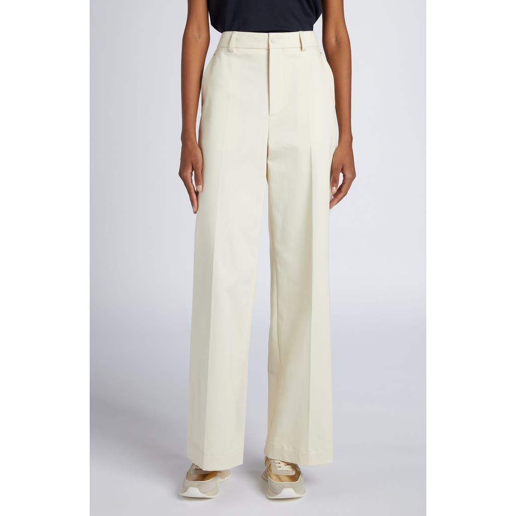 Moncler Cotton Stretch Twill Straight Leg Pants In Ivory
