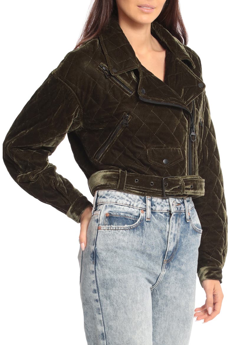 Quilted Velvet Moto Jacket, Alternate, color, OLIVE