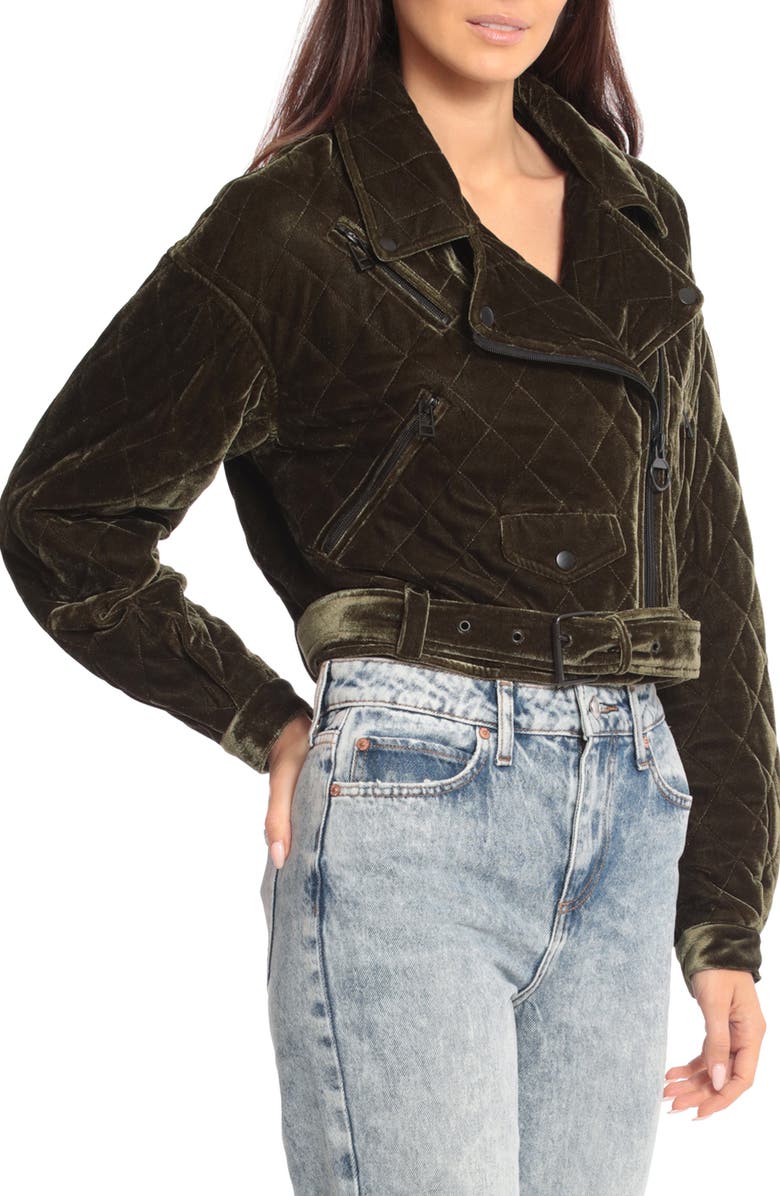 Avec Les Filles Quilted Velvet Moto Jacket, Alternate, color,