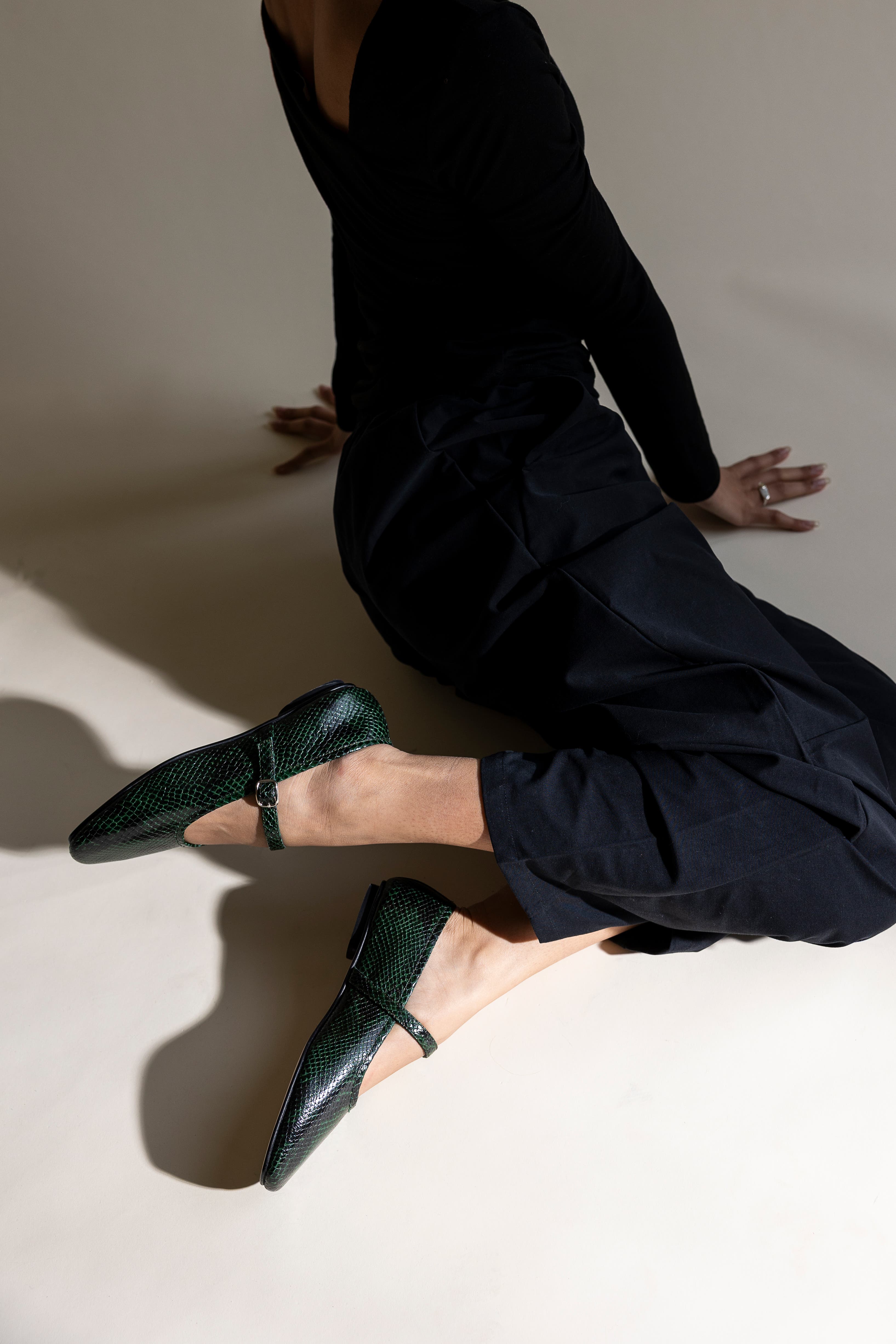 Penny Mary Jane Flat, Alternate, color, Emerald Snake