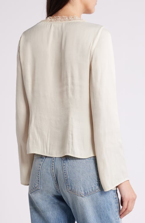 Treasure & Bond Lace Trim Satin Button-up Shirt In Ivory Dove