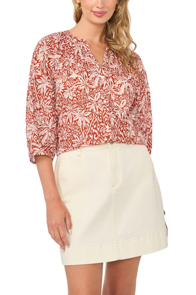 Floral Button-Up Shirt, Main, color, RUST