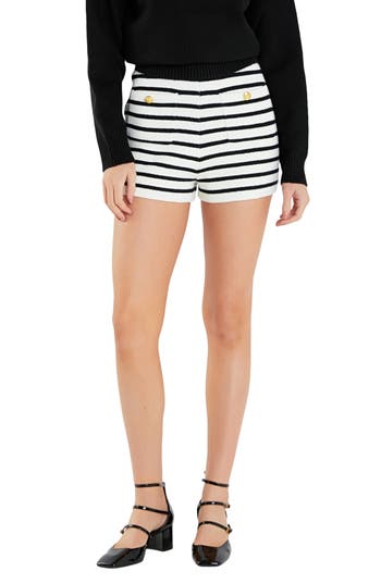 English Factory Striped Knit Shorts Ivory/black In Ivory/black