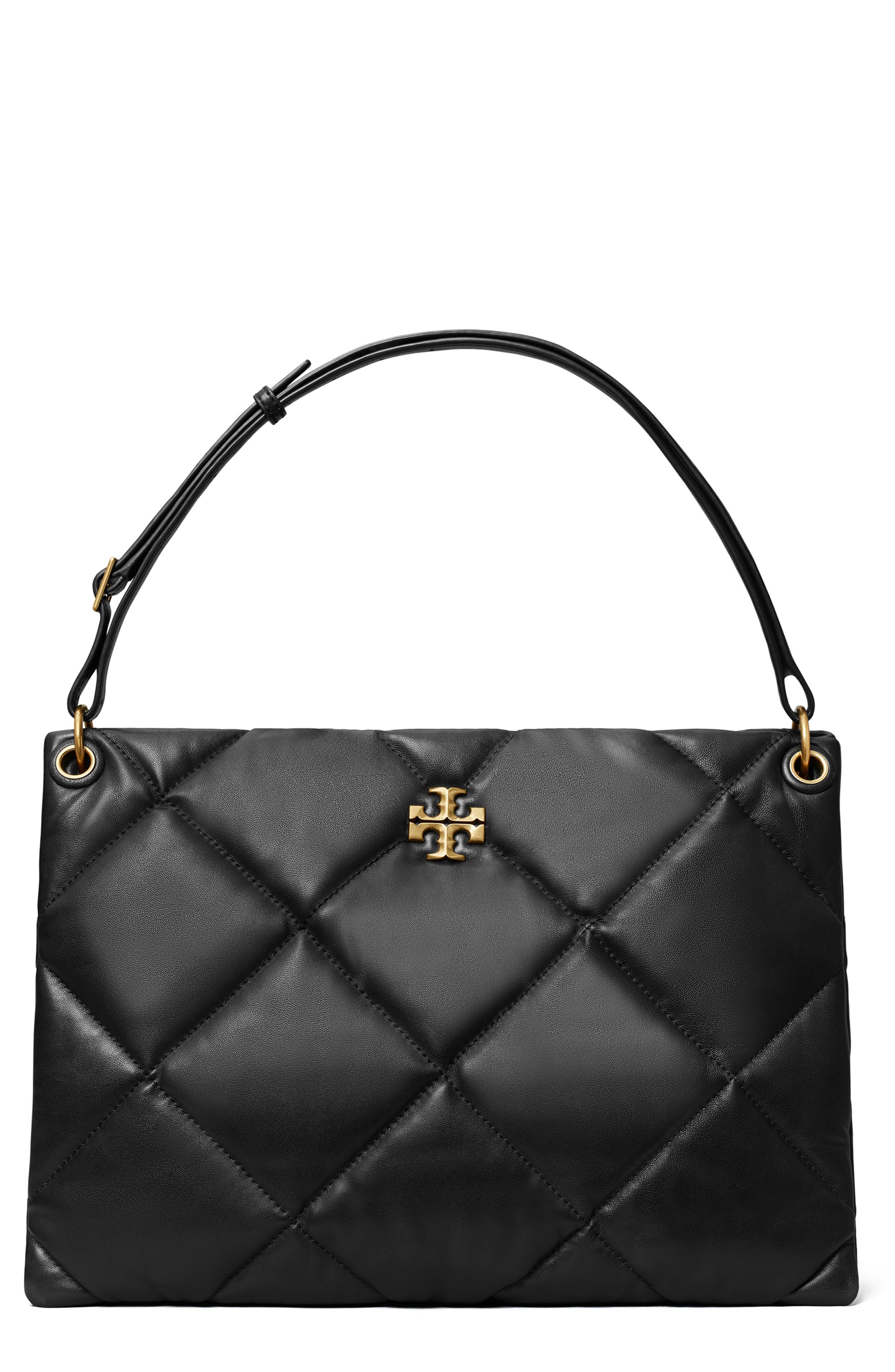 Tory Burch Kira Diamond Quilted Leather Tote, Main, color, Black