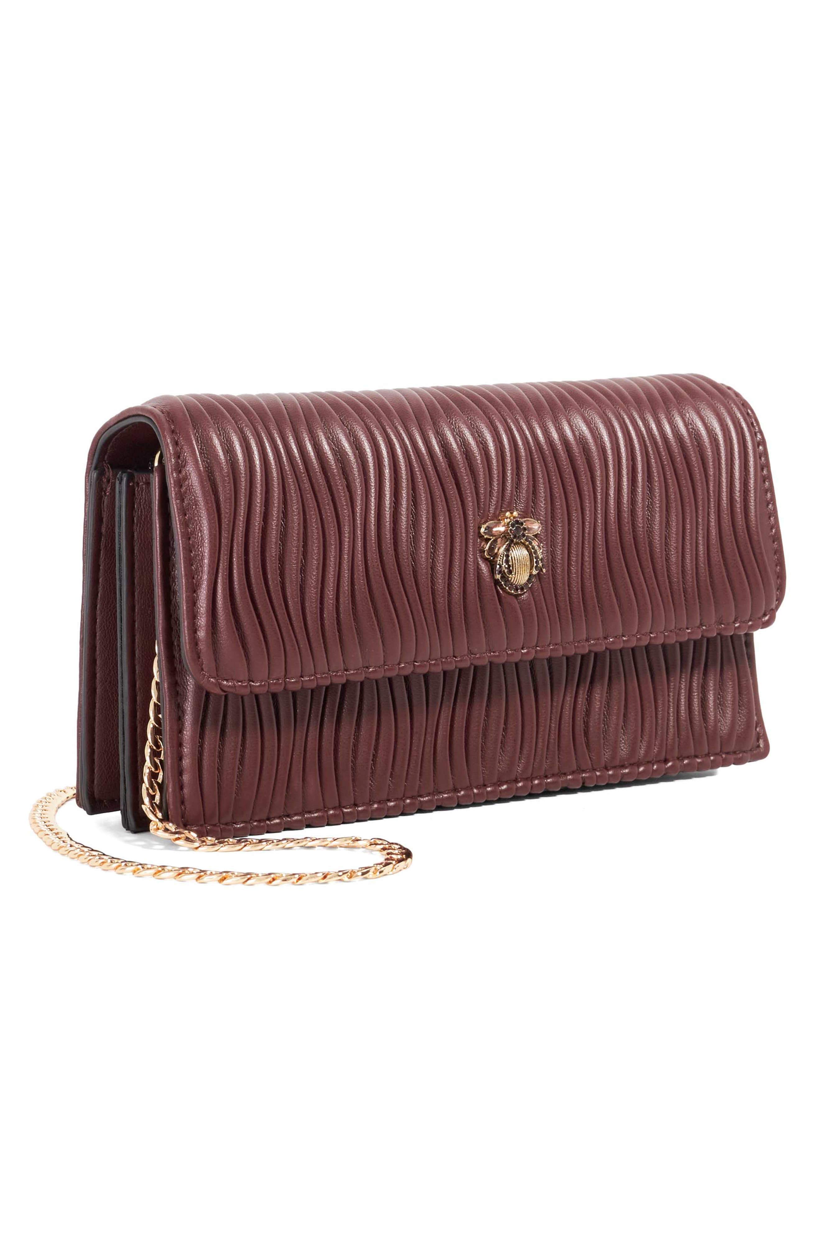 Dune London Starlites Faux Leather Clutch, Alternate, color, Burgundy
