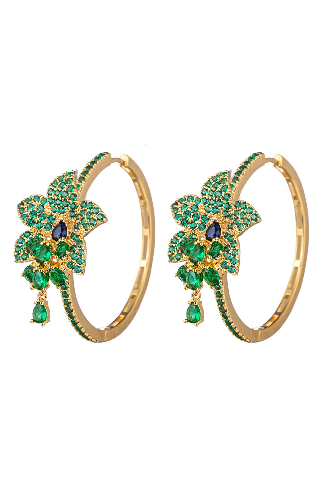 EYE CANDY LOS ANGELES Green Rose CZ Loop Earrings