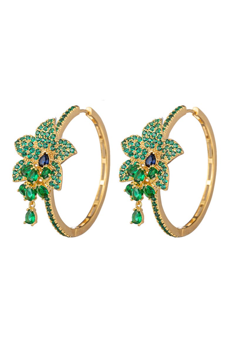 Green Rose CZ Loop Earrings, Main, color, GOLD