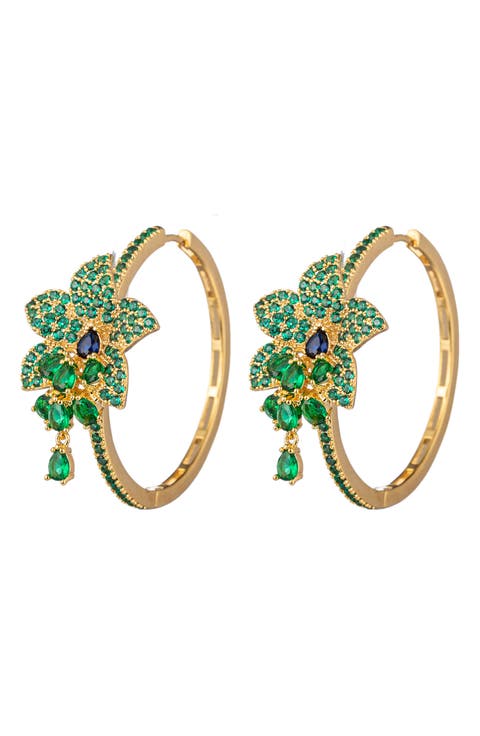 Green Rose CZ Loop Earrings