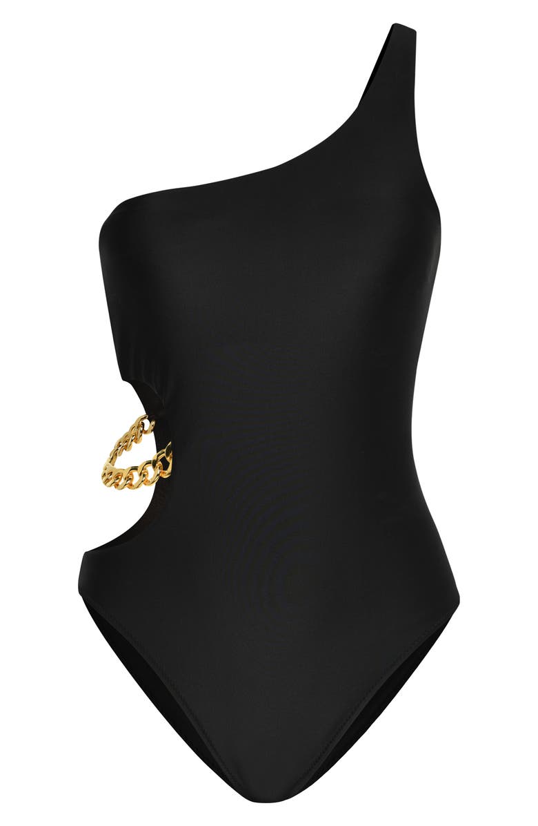 L'AGENCE Ava Cutout Chain One-Shoulder One-Piece Underwire Swimsuit, Alternate, color, Black