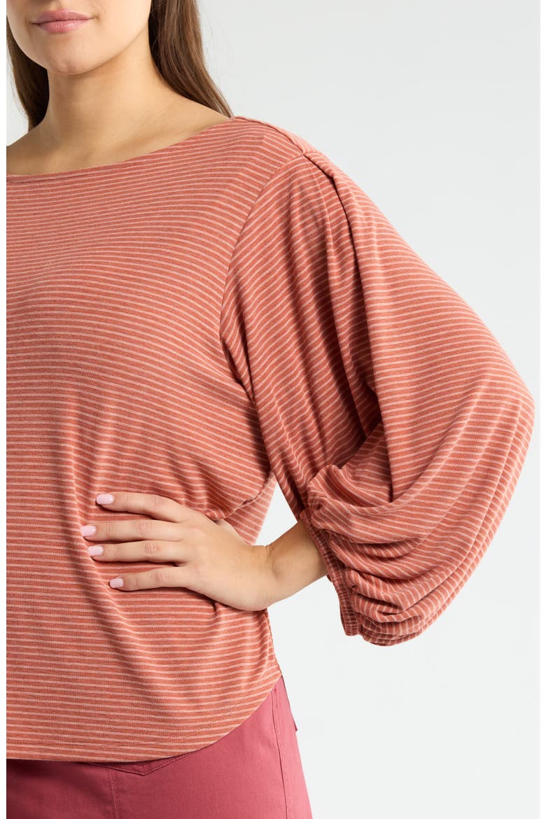 Stripe Balloon Sleeve Knit Top, Alternate, color, HEATHER SANDALWOOD BLUSH