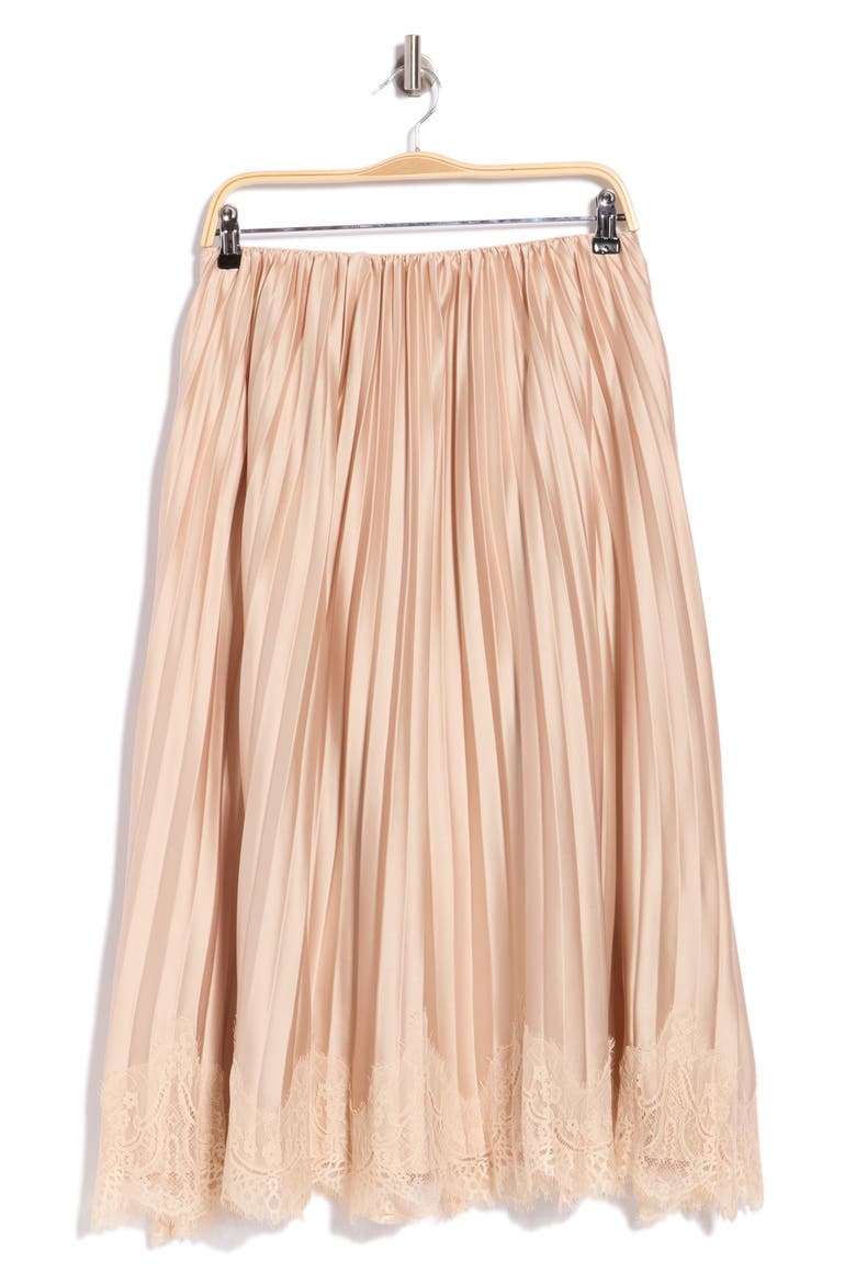 Lace Hem Pleated Midi Skirt, Alternate, color, CHAMPAGNE