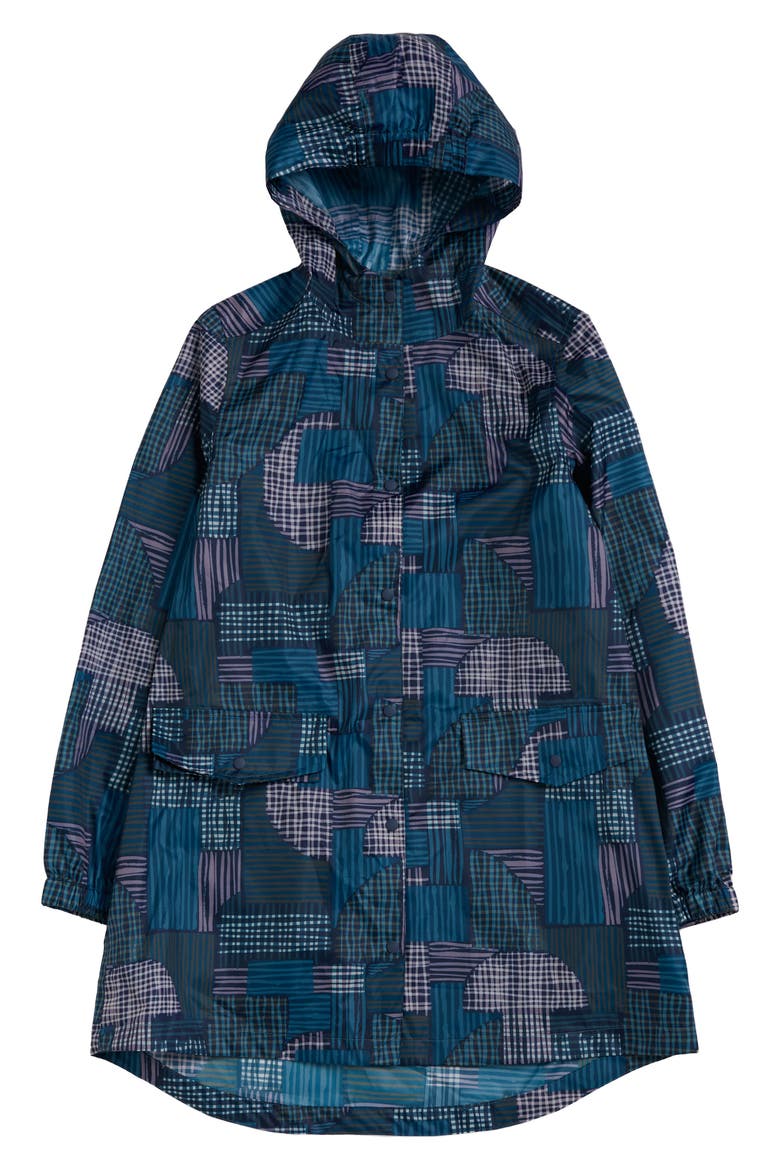 Packable Waterproof Hooded Raincoat, Alternate, color, INKED PATCHWORK MARITIME
