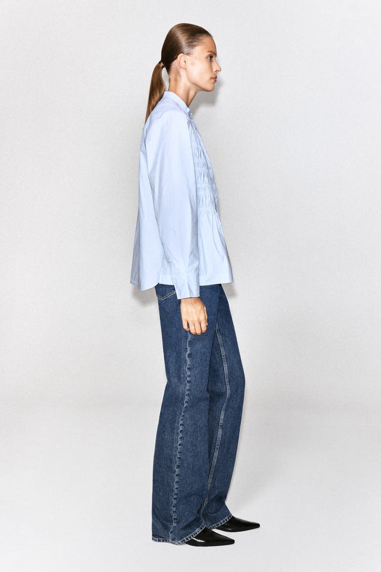 Ruched Cotton Blouse, Alternate, color, BLUE