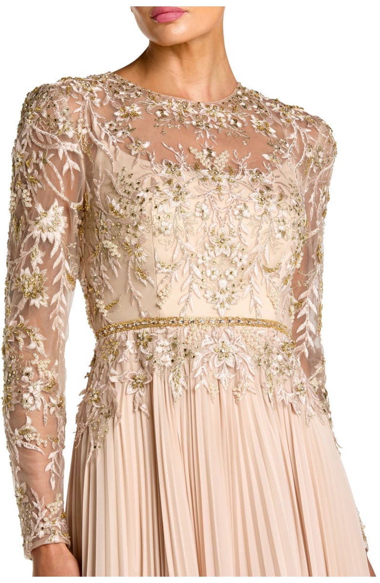 Mac Duggal Women's Long Sleeve Chiffon Embellished Gown, Alternate, color, Taupe