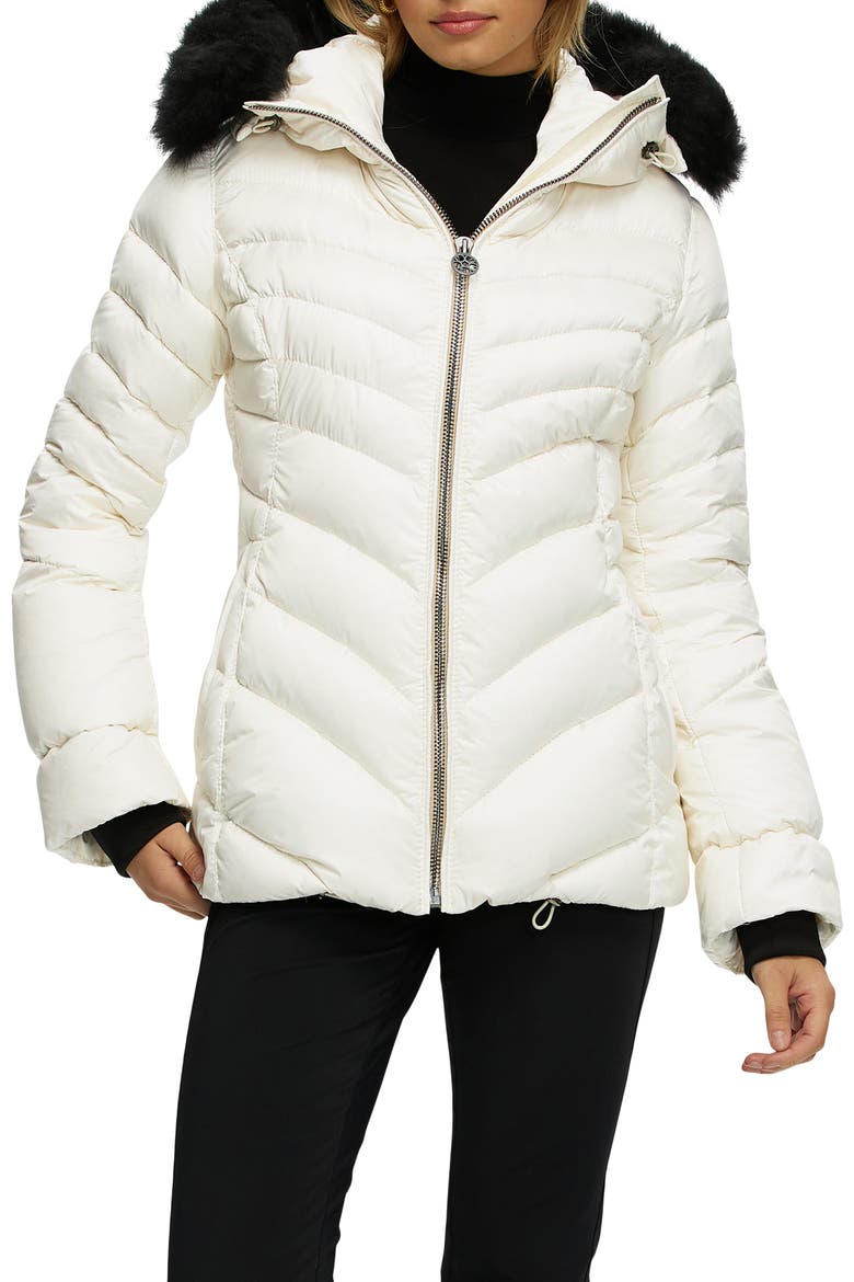 Apres-Ski Chevron Parka with Detachable Toscana Lamb Hood Trim, Alternate, color, Ivory/Black