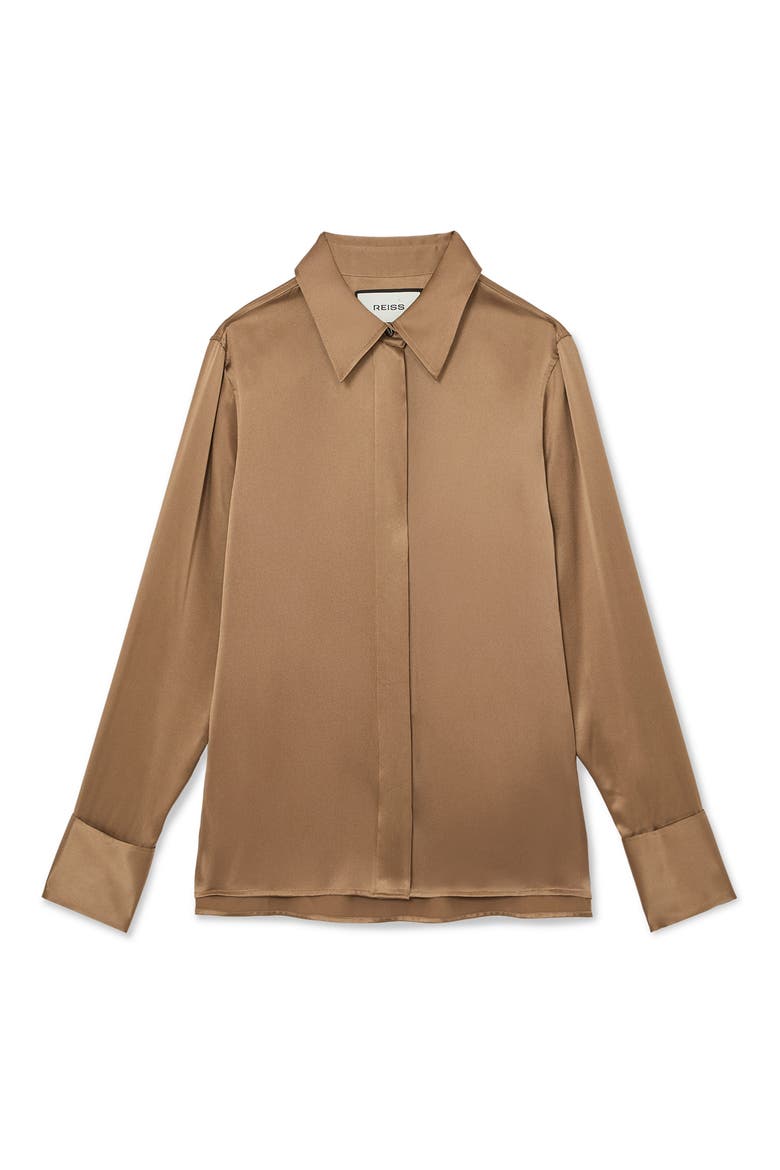Ameira Silk Shirt, Alternate, color, CAMEL