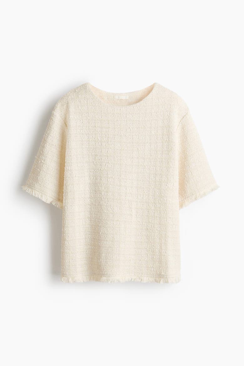 Bouclé-knit Top With Fringe, Alternate, color, Cream