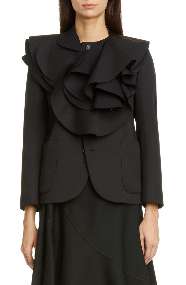 Tao Comme des Garçons Tricot Comme des Garçons Ruffle Collar Wool Gabardine Jacket, Main, color,