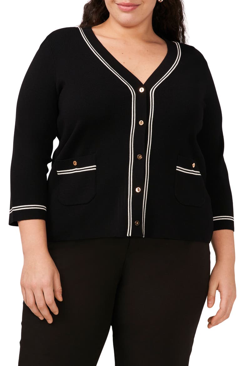 Contrast Trim Two-Pocket Cardigan, Main, color, RICH BLACK