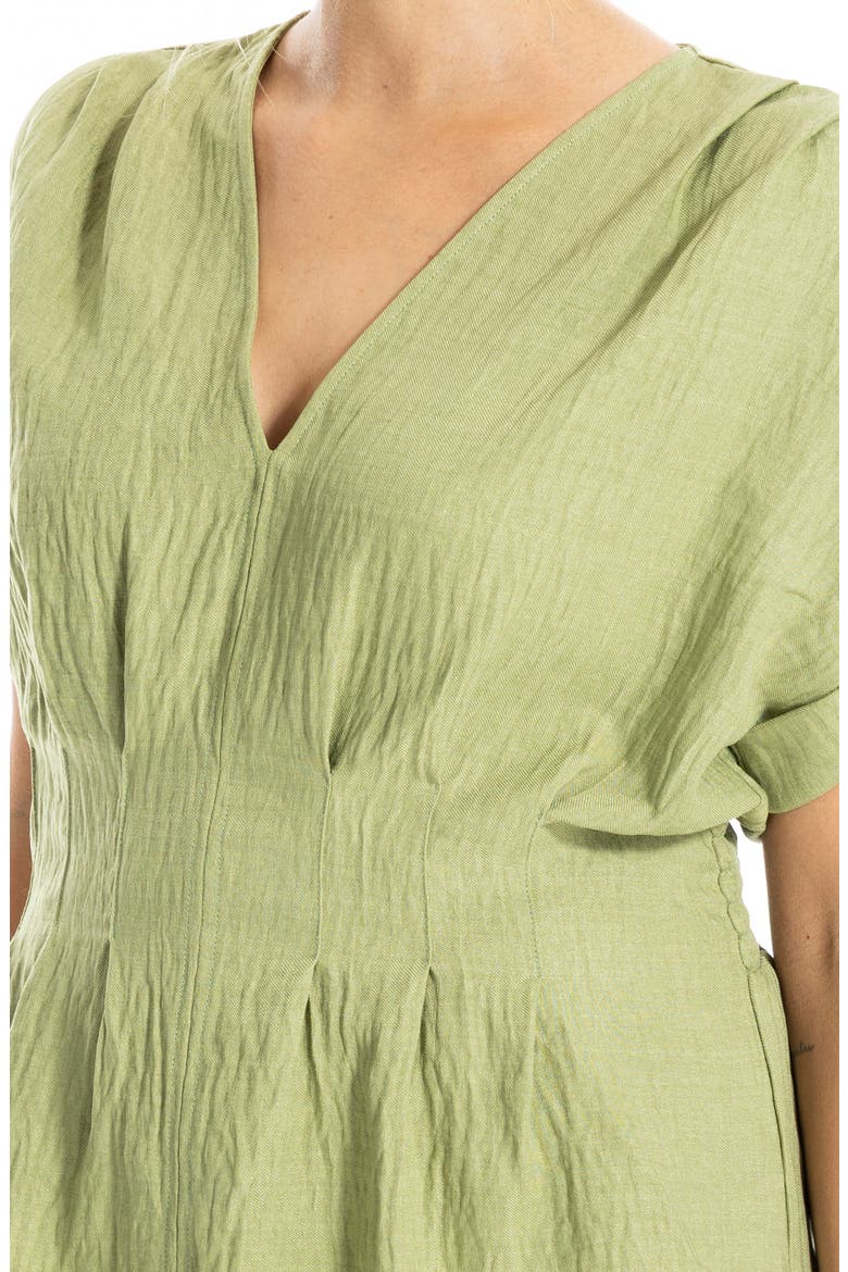 Pleated V-Neck Woven Top, Alternate, color, HEATHER LEAF